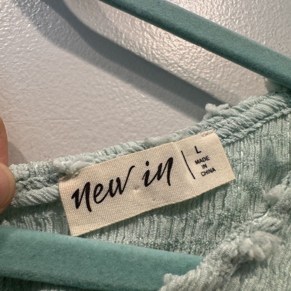 New In Top Textured Swiss Dot Peplum Blouse Bell Sleeve Mint Green Women Large - Picture 3 of 10